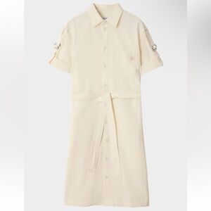 NWT Burberry EKD Embroidered Elegant Cream Shirt Dress